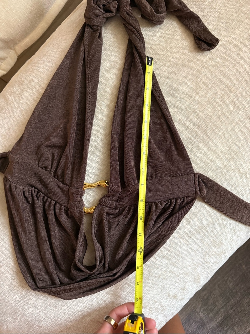 Brown Halter Crop Top with Gold Accent - Picture 3 of 7